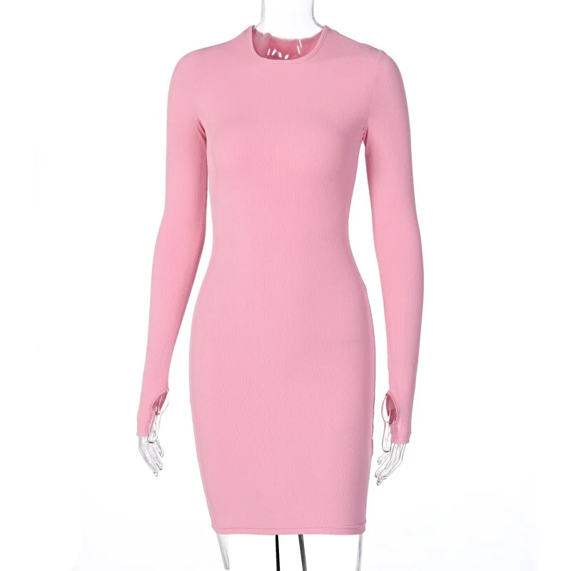 Hugcitar 2020 Long Sleeve Bodycon Sexy Mini Dress Autumn Winter Women Fashion Streetwear Outfits Party Club Wear