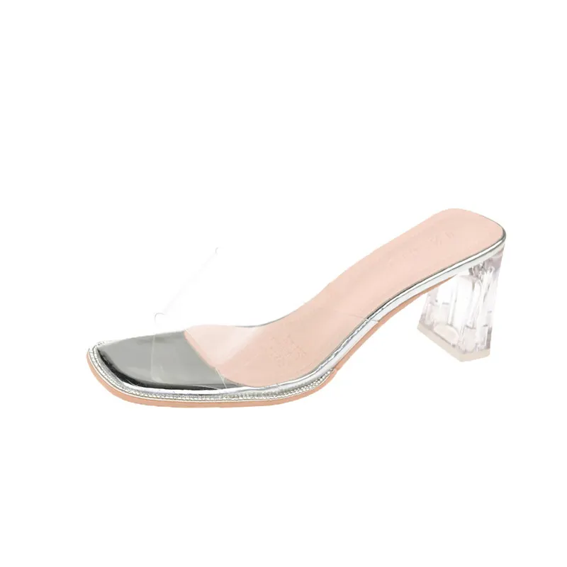 Breakj Breakj Red Transparent Sandals Sandals Sand Slippers Women Wear Fashion 2025 New Summer Coarse High Heels Crystal In Tide