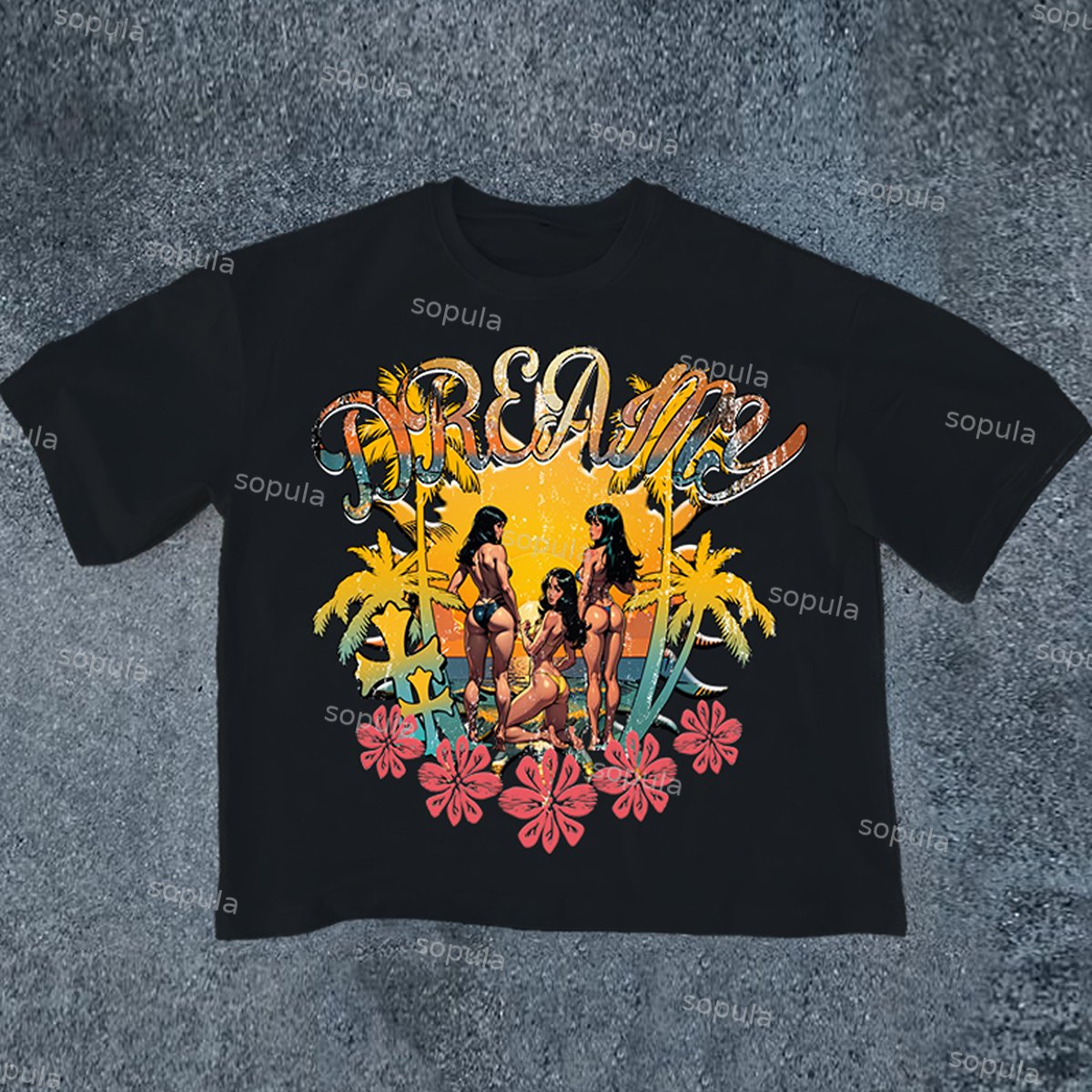 Sopula Vintage Resort Style Casual Sand Beauty Print Y2k Trendy Brand Cotton T-Shirt