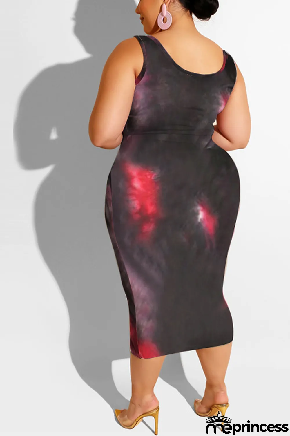 purple Polyester Sexy Slip Print Belt Tie Dye Plus Size