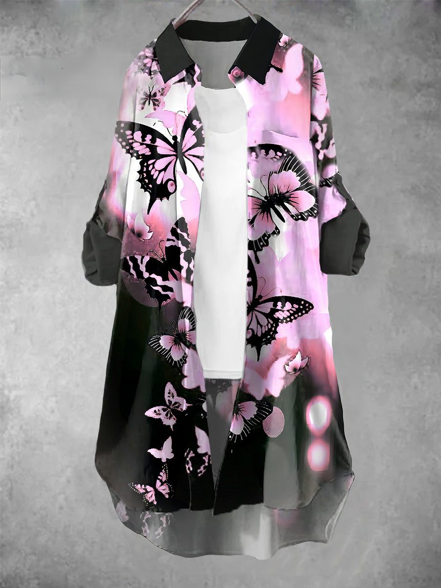 Women's Vintage Butterfly Art Print Casual Dress