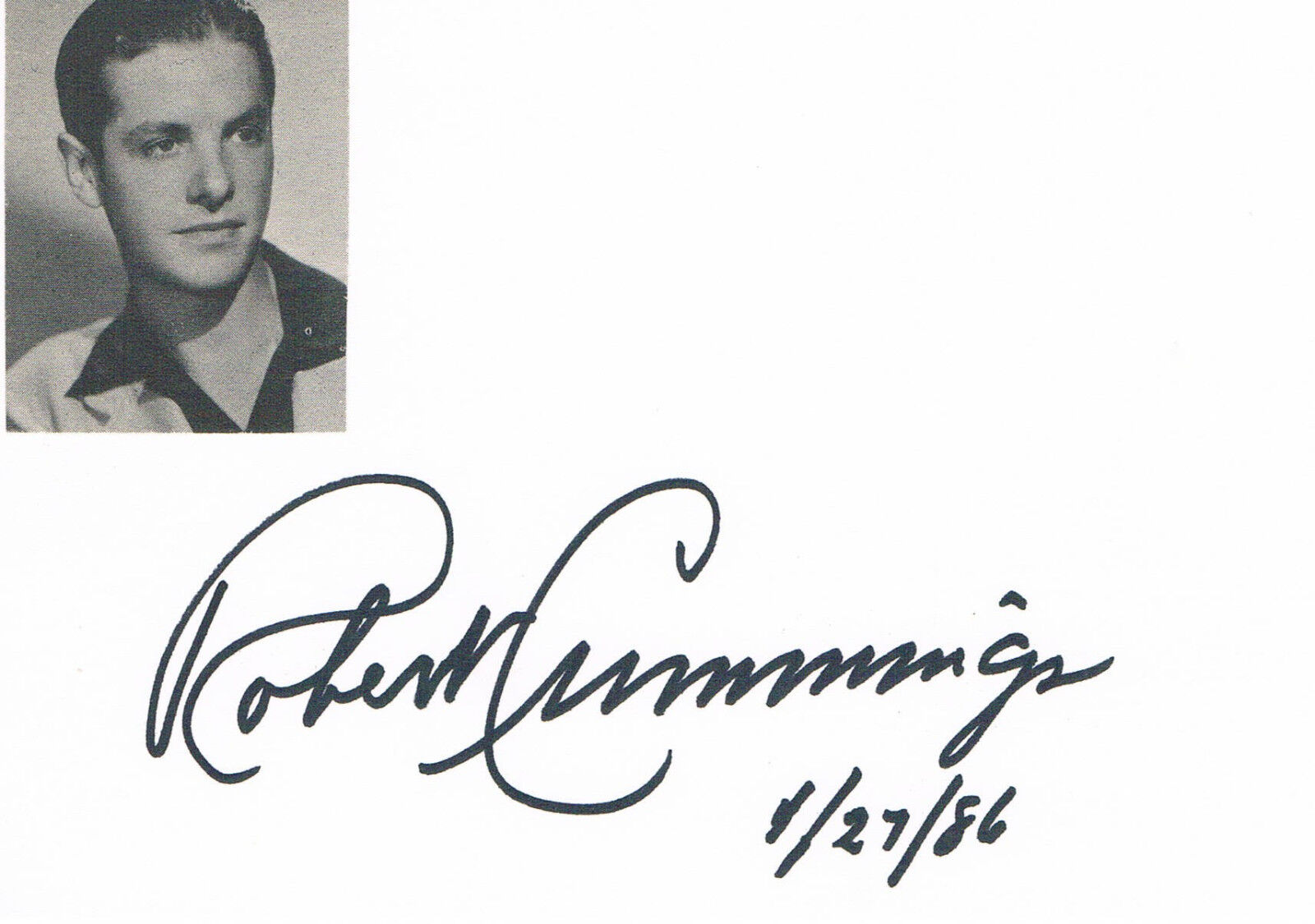 Robert Cummings 1910-90 autograph signed 4x6 card w. attached picture