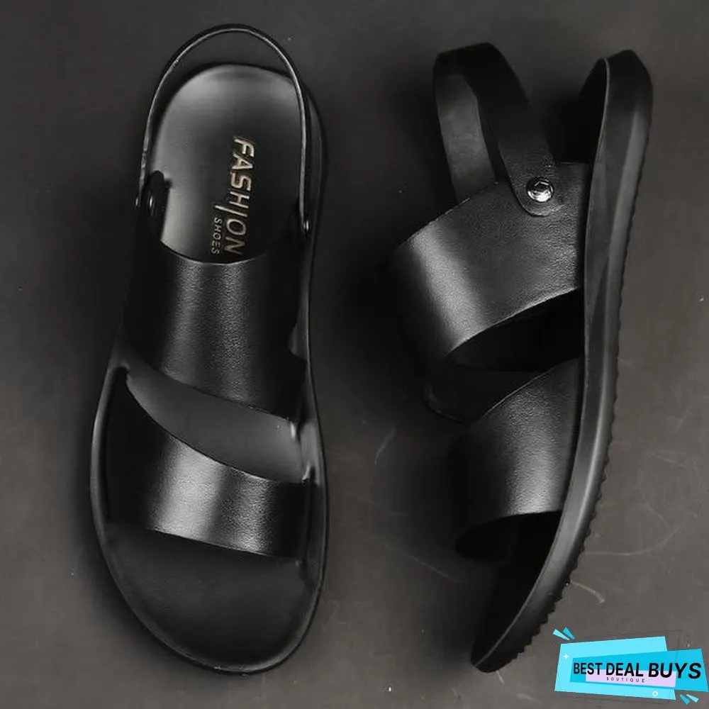 Men's PU Leather Roman Open-toed Sandals Beach Slipper Flip Flop Sandal Shoes