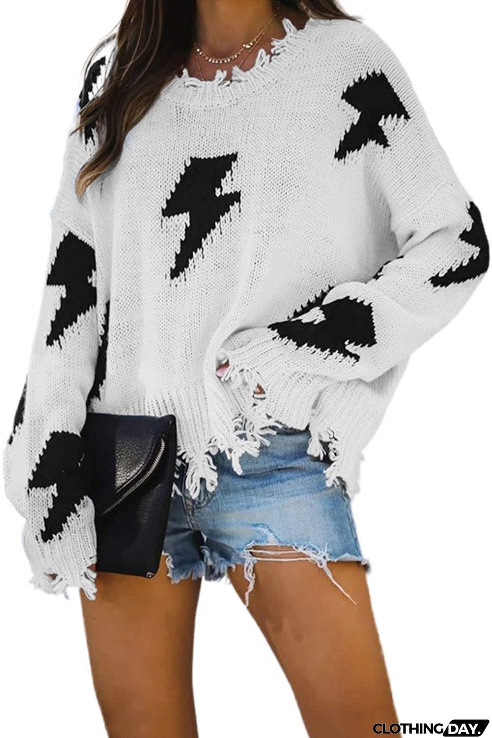 Distressed Knit Bolt Sweater