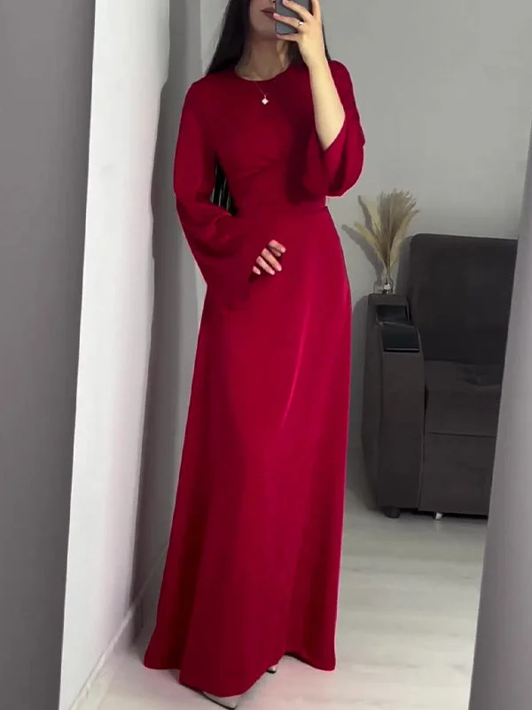 Style & Comfort for Mature Women Women's Long Sleeve Scoop Neck Solid Color Maxi Dress