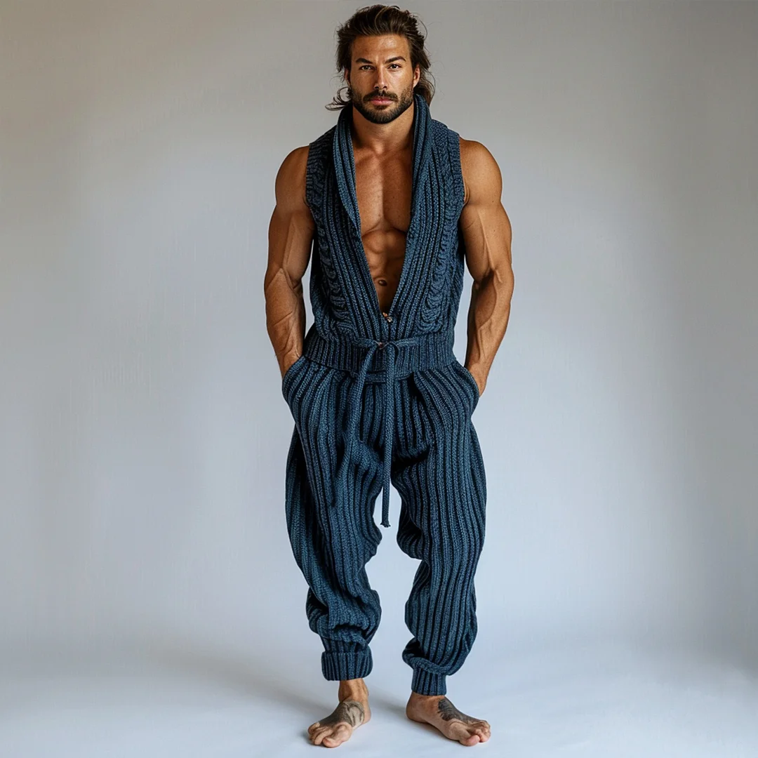 Solid Color Casual Knitted Sleeveless Suit-inspireuse