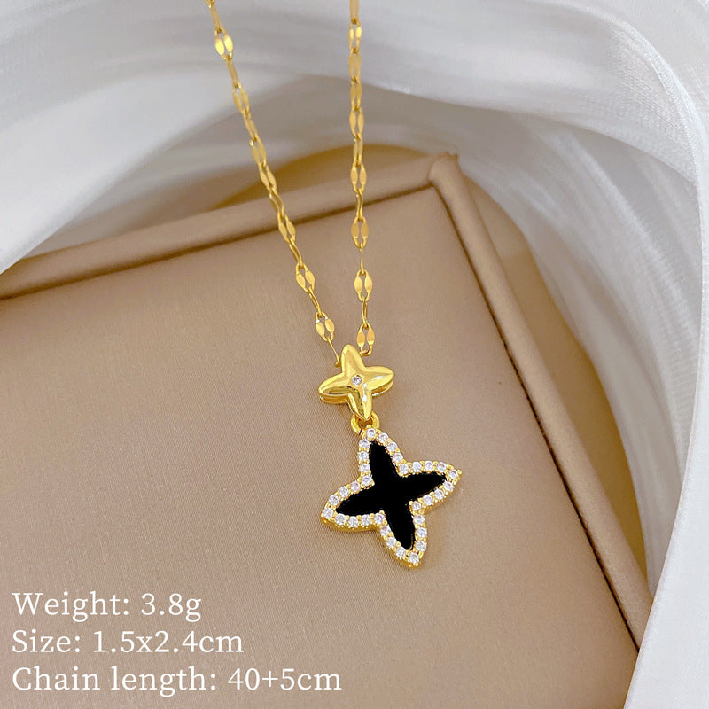 Copper Micro-Inlaid Cross Fashionable And Gorgeous Full Diamond Necklace For Women All-Match Clavicle Chain Titanium Steel