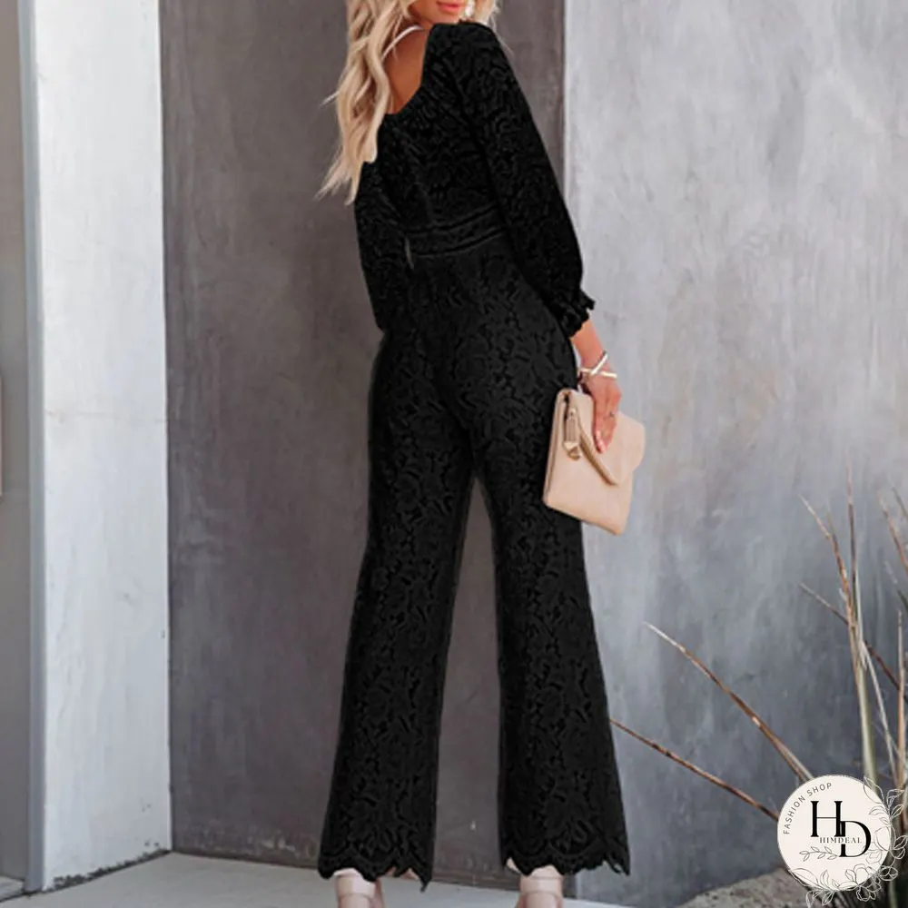 Fashion Sexy Lace Hollow Out Elegant Office Ladies Slim V-Neck Party Romper Women Casual
