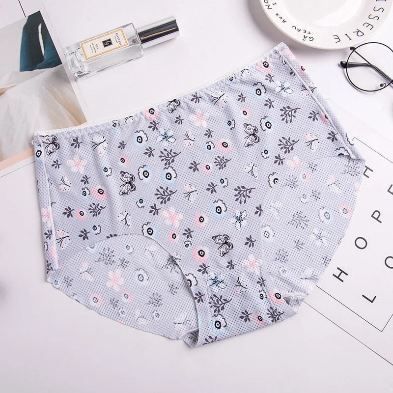 Women's Cotton Underwear Plus Size Ice Silk Comfort Panties Sexy Print Underpants Seamless Triangle Pants Female Sexy Lingerie