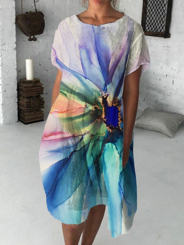 Abstract Flower Ink Art Wide Skirt Midi Dress wearshes