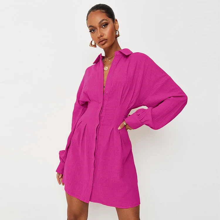 Elegant Pleated Long Sleeve Mini Dress - yankia