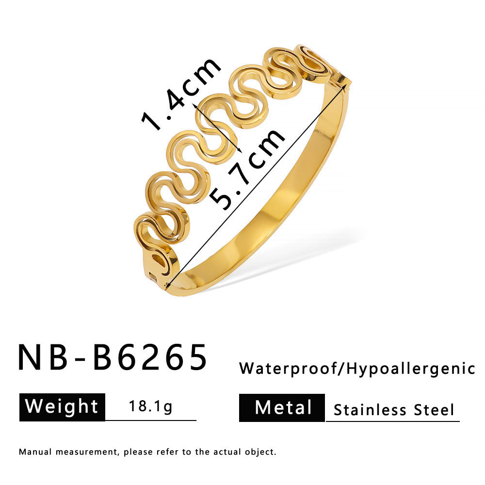 Retro Stainless Steel Bracelet Ins Style Geometric Line Hollow Diamond Bracelet 18K Gold Plated Bracelet