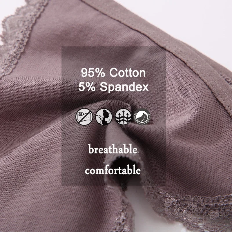 3PCS/Set Cotton Panties Lace G-String Women Lingerie Sexy Underwear for Female Panties Ladies T-Back Thong Lace Floral Pantys