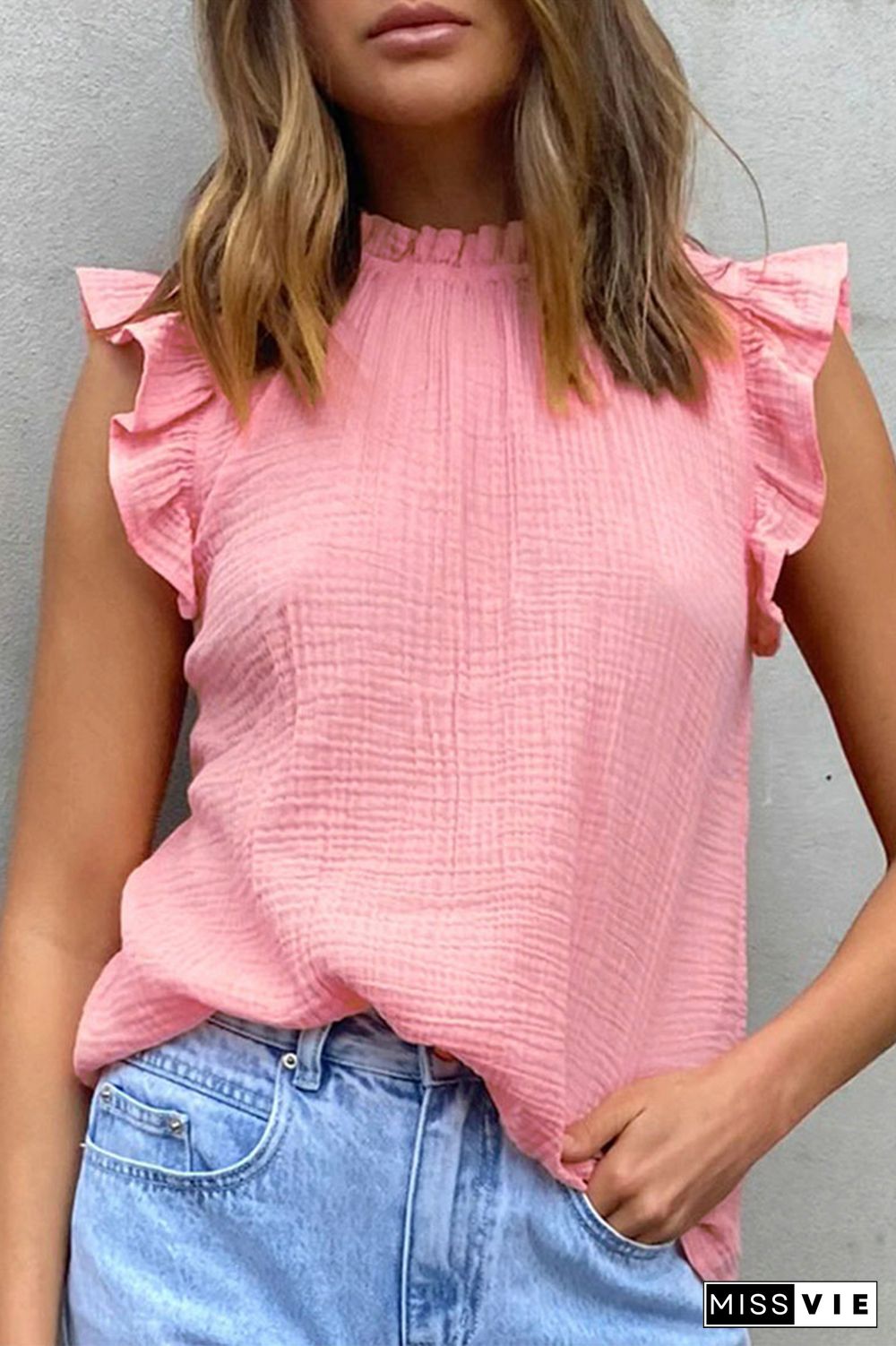 Casual Solid Split Joint Stringy Selvedge Tops