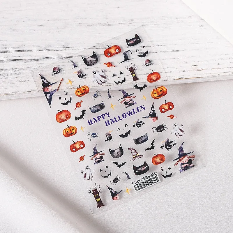 Halloween Black Style Sliders for Nails Sticker Bear Butterfly Fear Punk Stickers for Nails Puppet Eye Design Dropshipping T1105-Nail Inspo