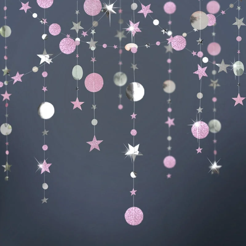 4M Paper Star Round Garland Rose Gold Hanging Banner Flag DIY Adult Kids Birthday Party Decoration Supplies Wedding Baby Shower