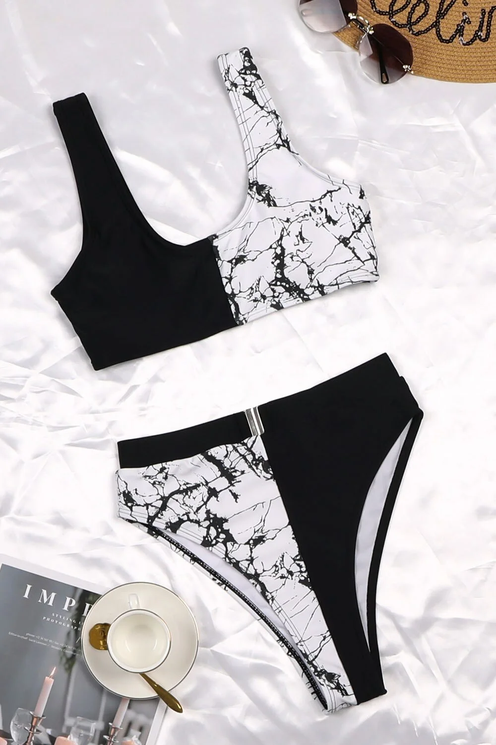 High Waist Marble Print Bikinis Set 2021 Mujer Sexy Patchwork Swimsuit Women Swimwear Female Sport Bathing suit Biquini New