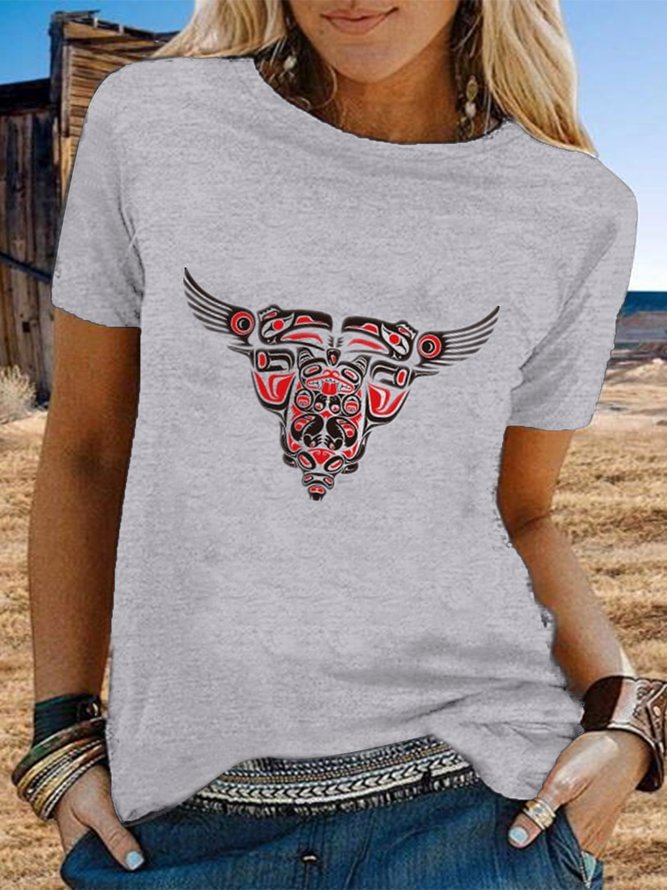 Vintage Short Sleeve Boho Unicorn Printed Plus Size Casual Tops