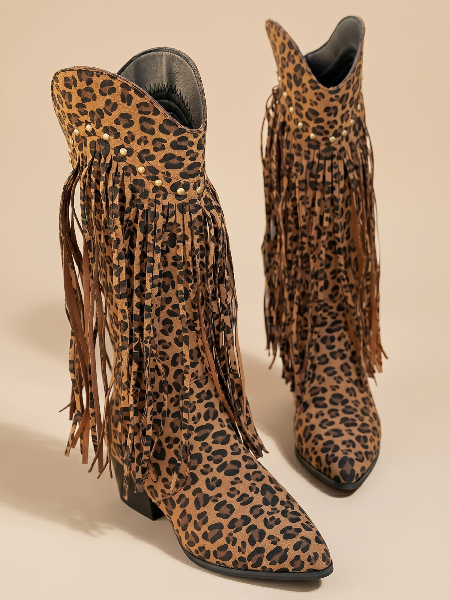 Western Cowboy &mdash; Savannah Bronze Deep V-Shaped Boots With Streamlined, Durable Metal Rivets And Faux Suede Fit