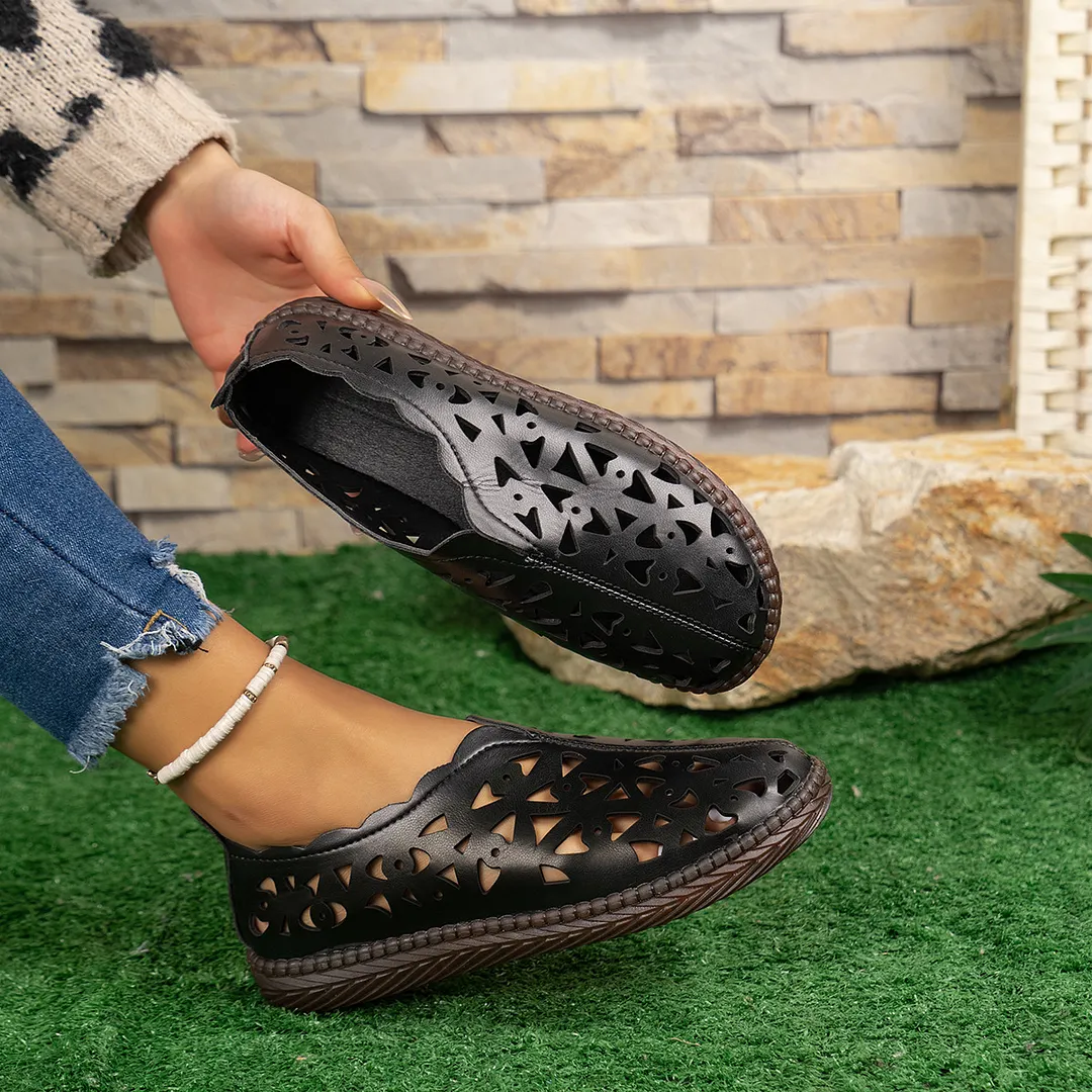Breakj Breakj Spring And Summer Breathable Hollow Mother Sandals Women Flat-Bottomed Soft Base Size 42 Middle-Aged Women's Hole Shoes