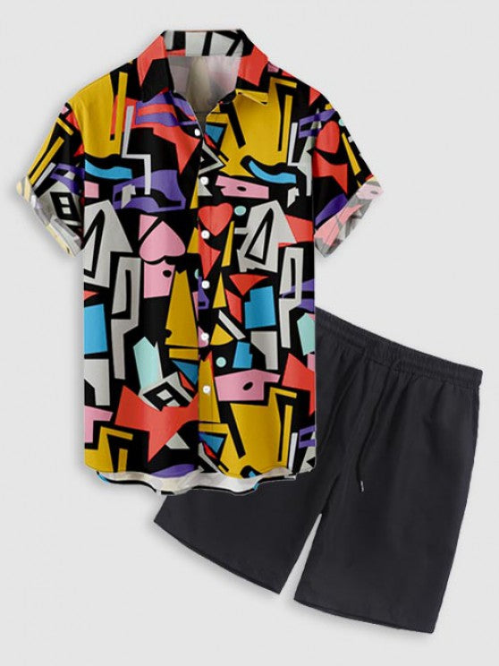 Geometric Printed Shirt And Shorts Set