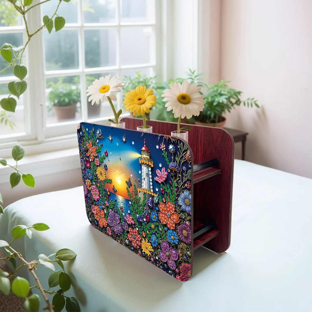 Lighthouse DIY Flower Vase Wooden Double Sided Desktop Diamond Art Kit Decor