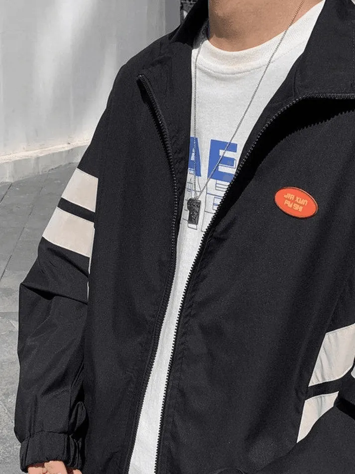Brownm Men's Contrast Striped Zip Up Jacket