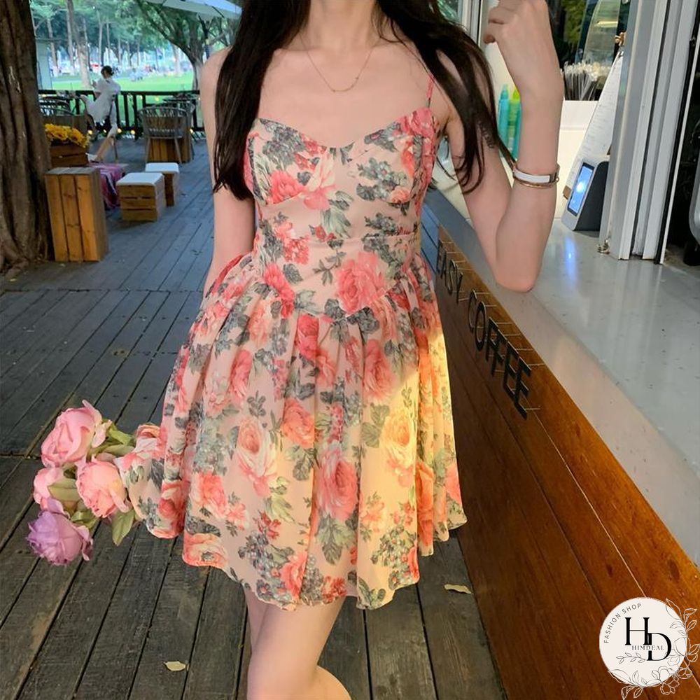 Sleeveless Dress Women Design Floral Sexy Empire A-Line Elegant French Style Summer