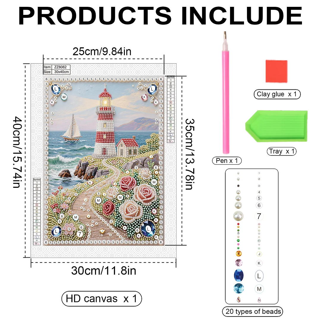 Lighthouse B Special Shaped 5D DIY Partial Drill Pearl Diamond Painting Kit for Adults Beginners Home Decor 30x40cm