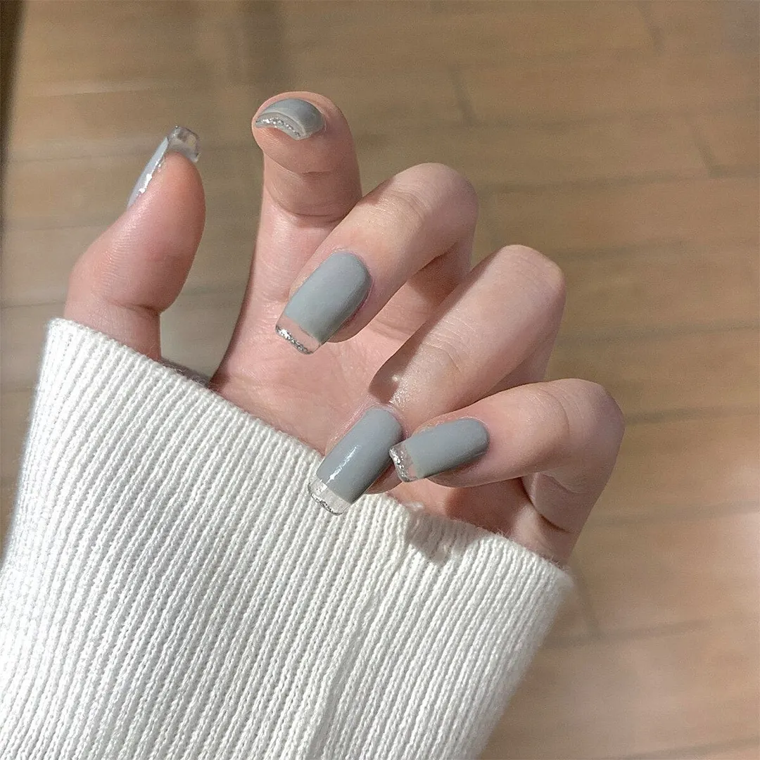 24pcs French False Nails Hit Color Nail Tips With Glue Press On Nail Manicure Tools Full cover Flat Fake Nail Art Decoration-Nail Inspo