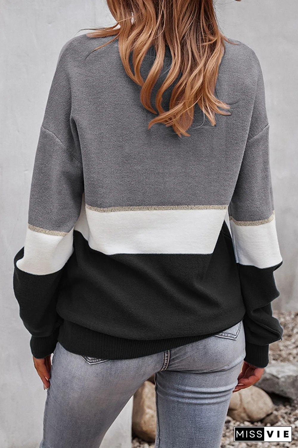 Casual Patchwork  Contrast V Neck Tops