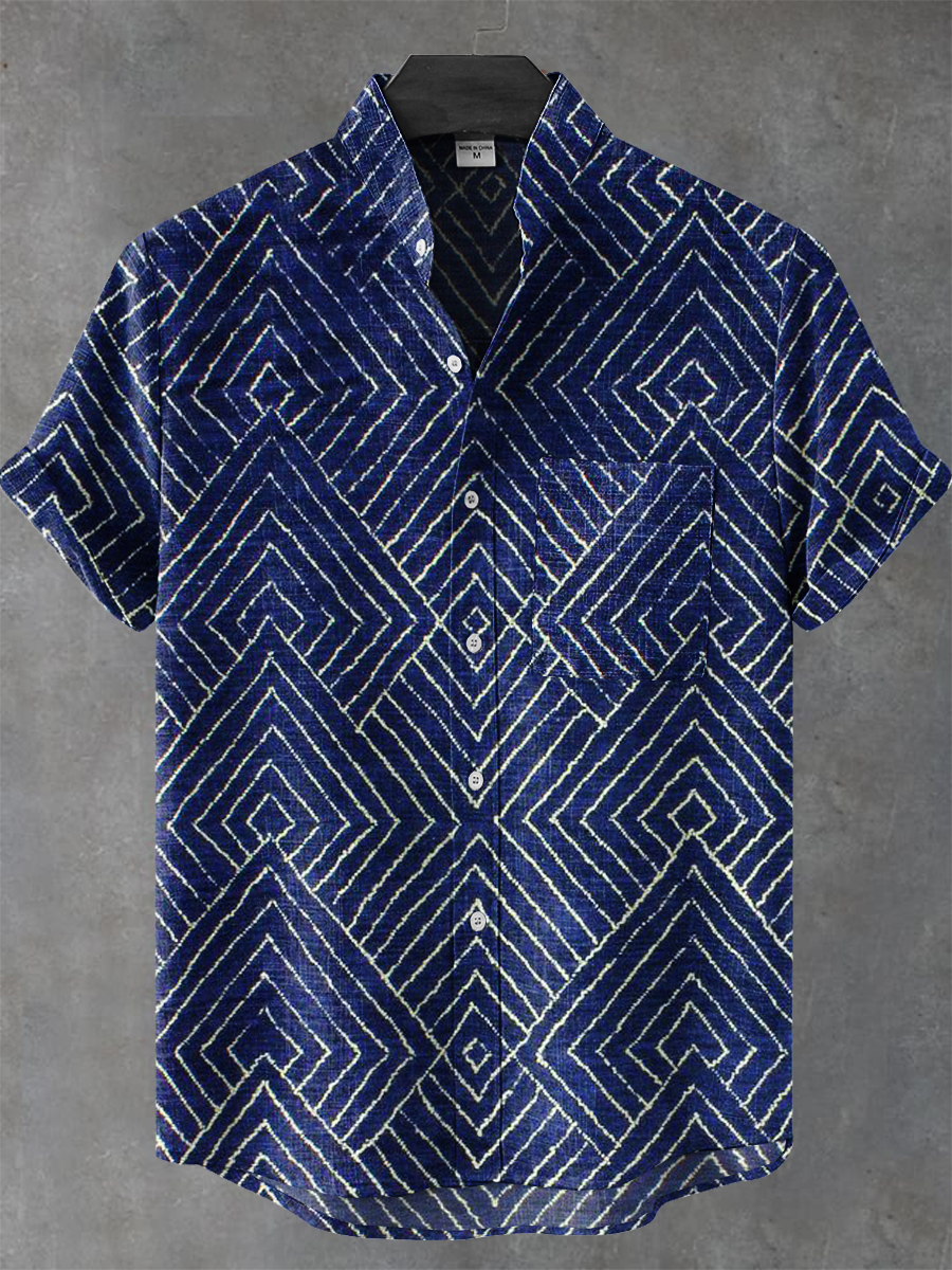 Square Stripes Art Print Casual 100% Cotton Shirt