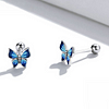 Blue Enamel Butterfly Earrings  925 Sterling Silver 