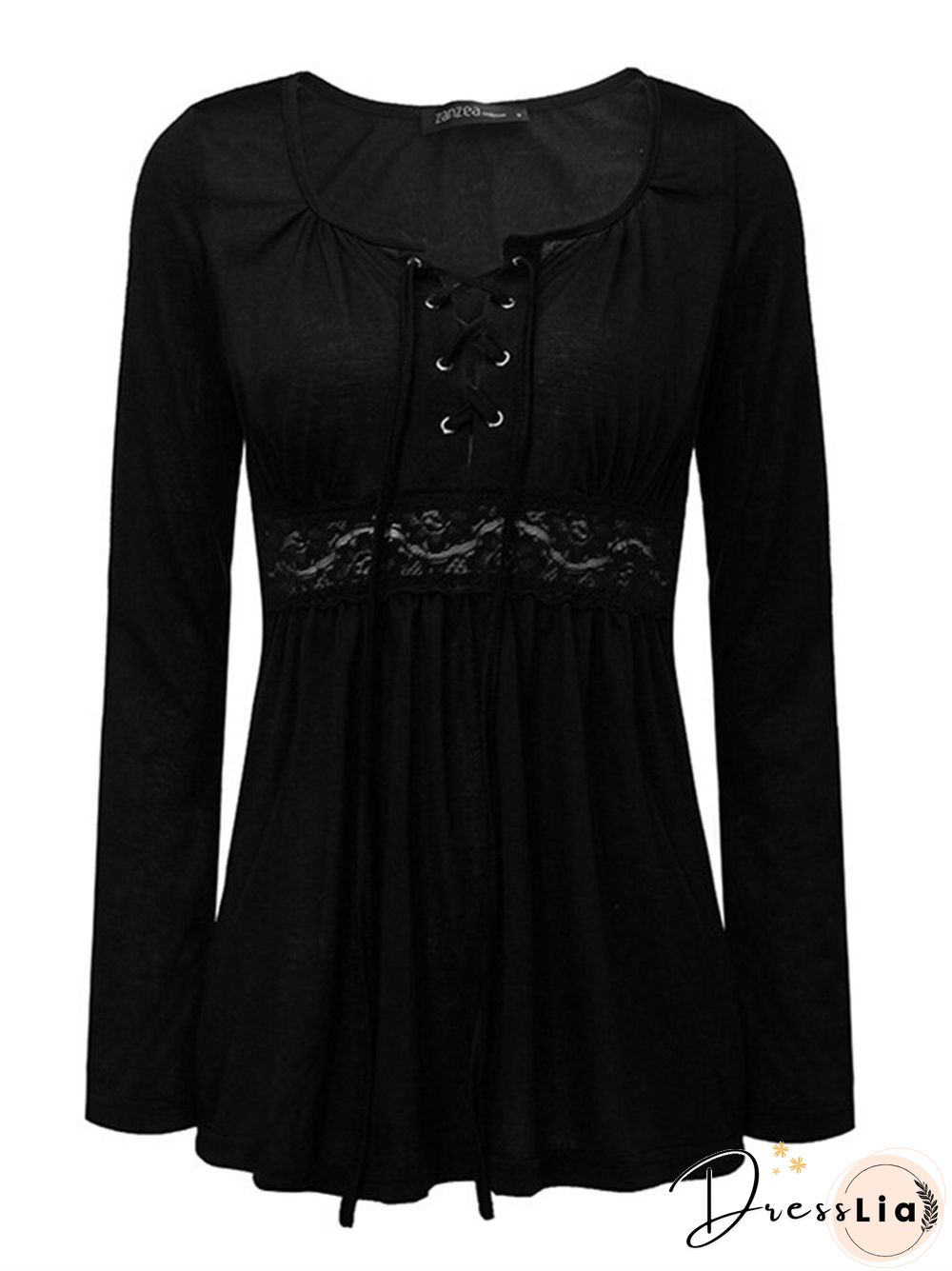 Women V-Neck Lace-up Floral Peplum Long Sleeve Shirts