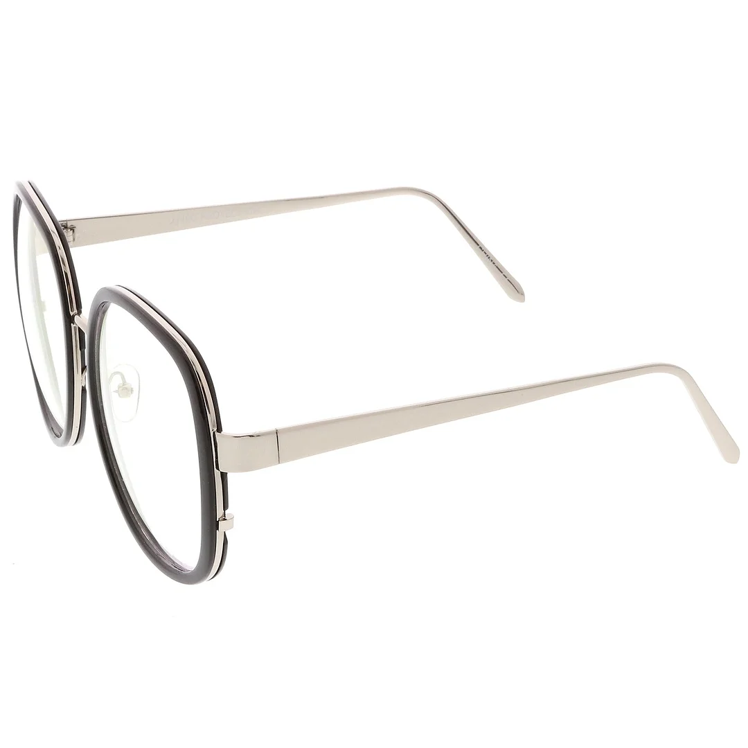 Women's Oversize Metal Arms Nose Birdge Clear Lens Round Eyeglasses 61mm