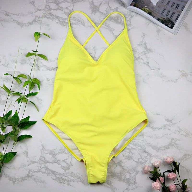 2021 women Swimwear Sexy high cut one piece swimsuit Backless swim suit Black White Red  thong Bathing suit female Monokini 2741