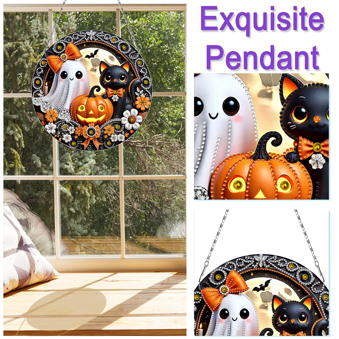 2D Flat DIY Halloween Diamond Art Pendant Double-Sided Diamond Painting Set
