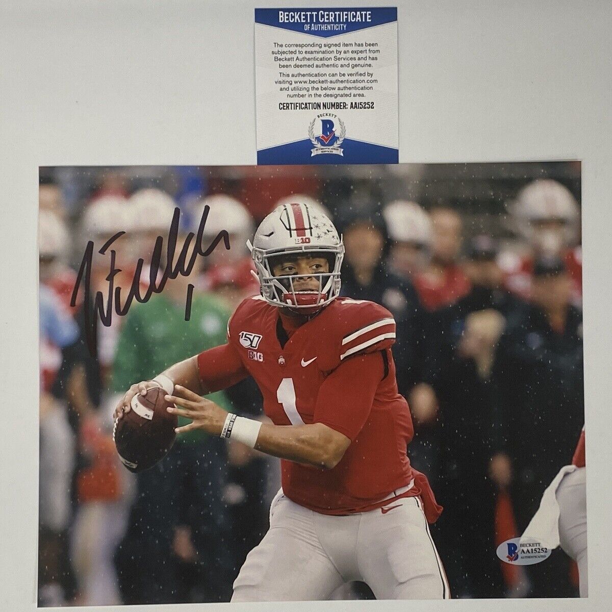 Autographed/Signed JUSTIN FIELDS Ohio State Buckeyes 8x10 Photo Poster painting JSA COA Auto #9