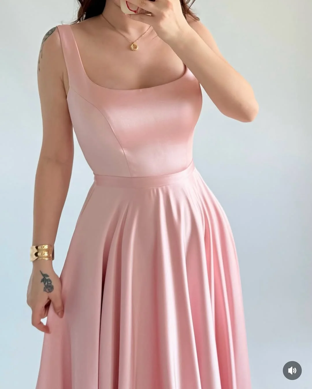 Elegant Pink Satin A-Line Sleeveless Square Prom Dress YK0216