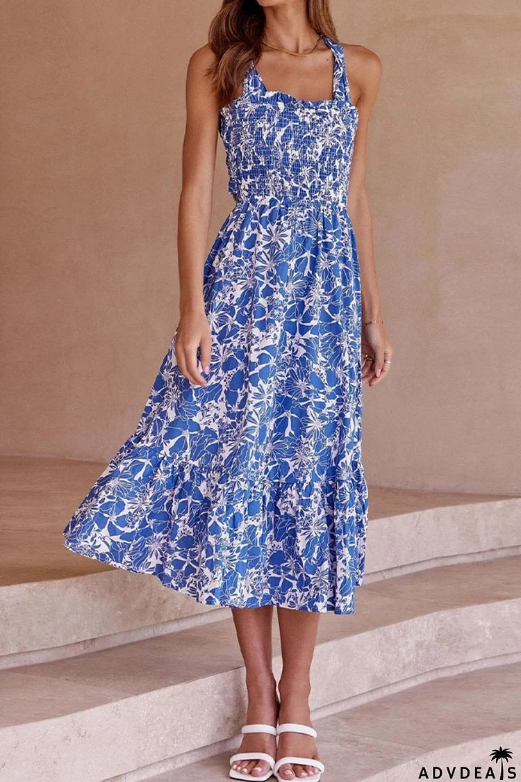 Floral Crisscross Tie Back Midi Dress