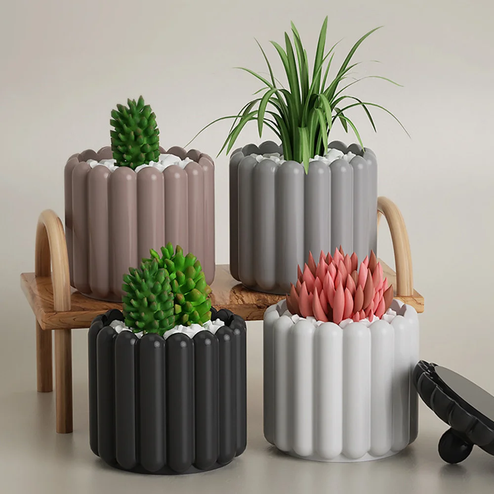 Organizer Round Striped Flower Pot Silicone Mold