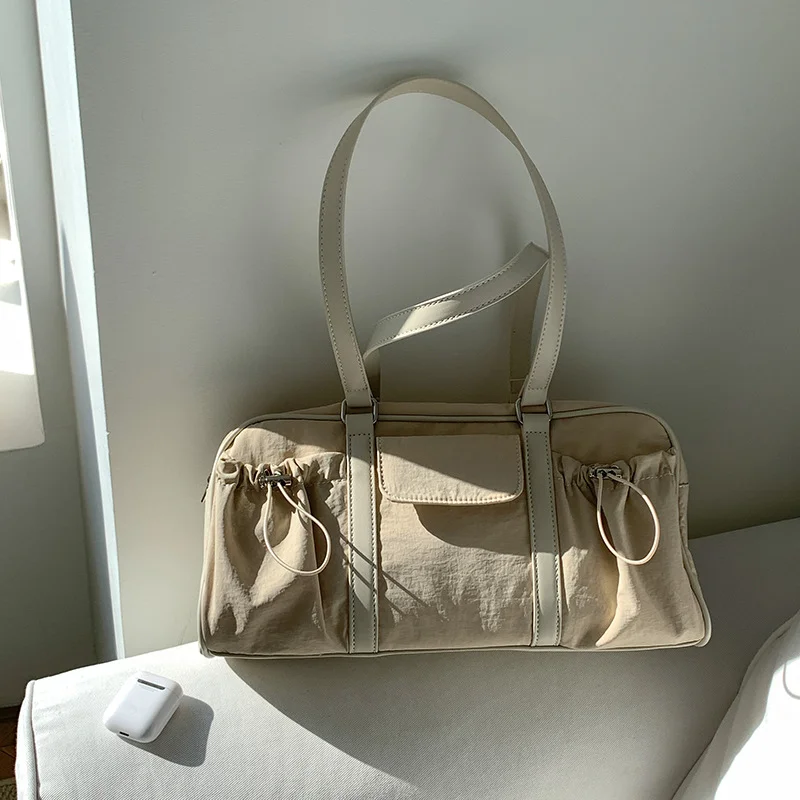 Mongw Mongw Version Of 2024 Large Capacity Nylon Armpit Bag Women's Fashion Versatile Travel Shoulder Bag Casual Hand Carry Pillow Bag