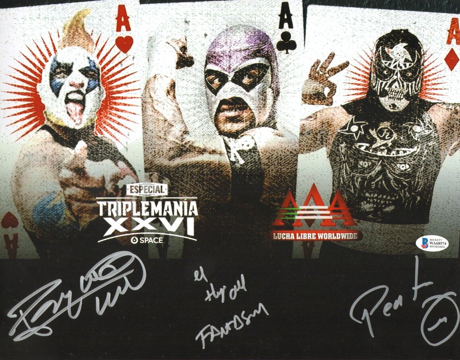 El Hijo del Fantasma Psycho Clown Pentagon Jr Signed 11x14 Photo Poster painting BAS COA AAA AEW