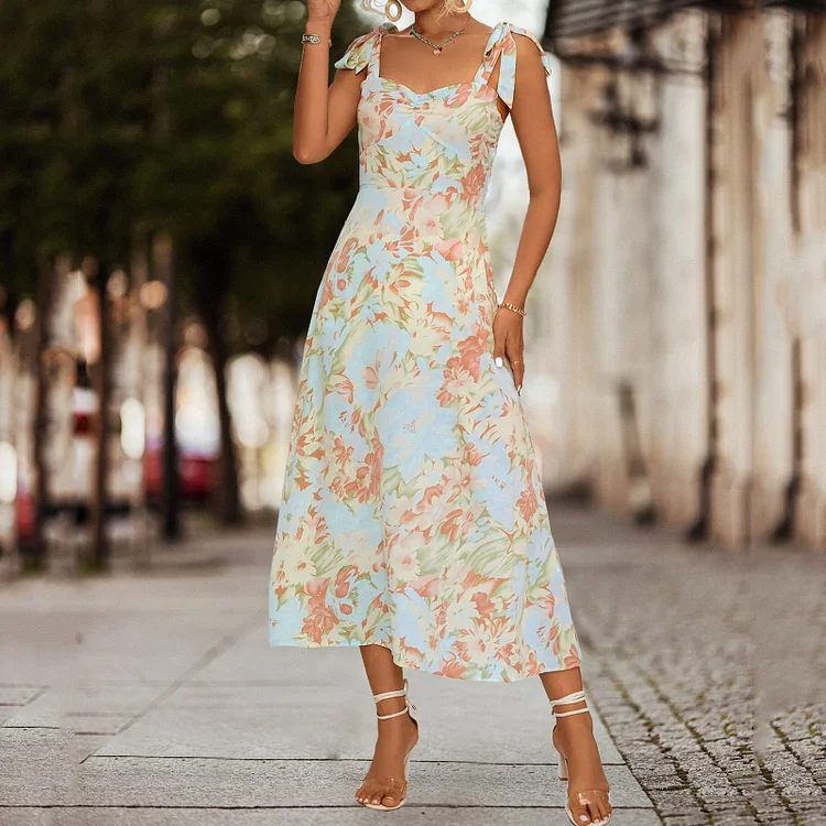 Women Casual Floral Printed Loose Party Midi Dress