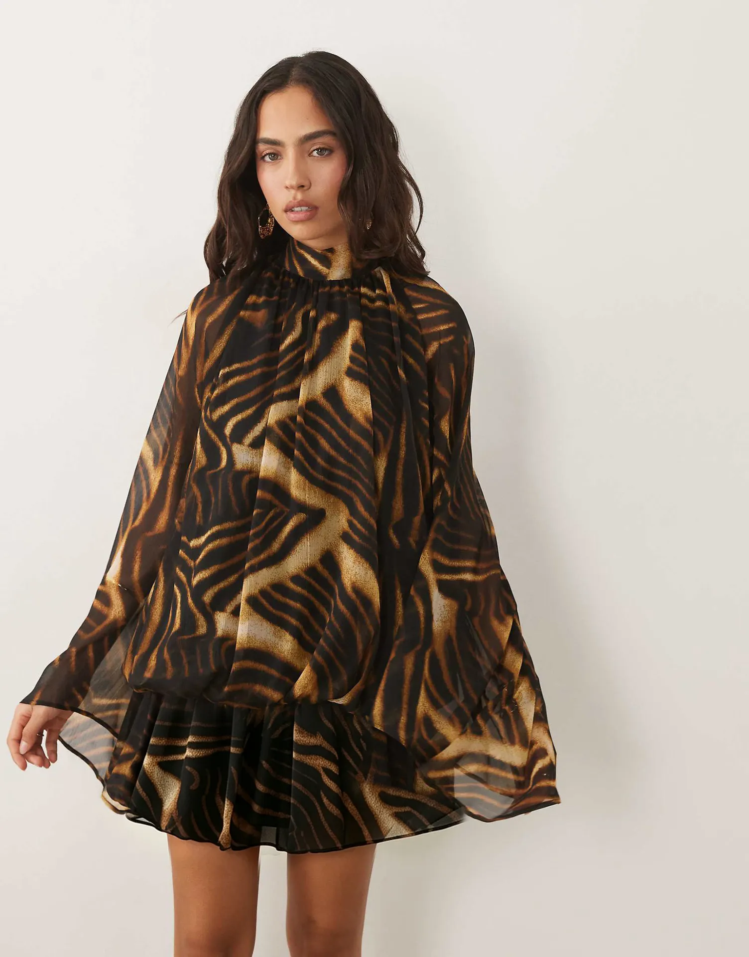 Women Tiger Print Chiffon Mini Dress