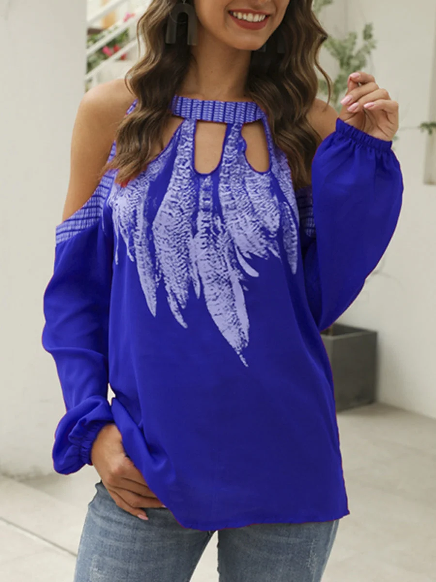 Off Shoulder Long Sleeves Printed Blouse