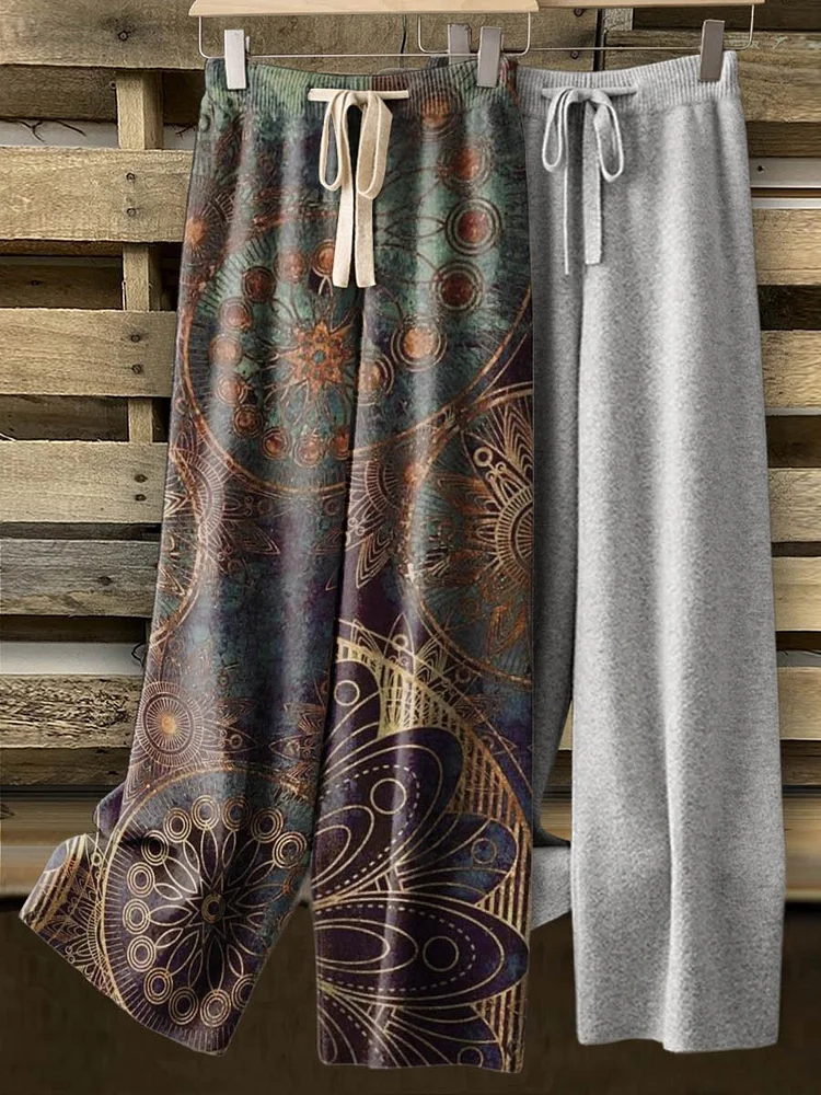 Gradient Background Dark Gold Printed Decorative Pattern Comfortable Knitted Trousers
