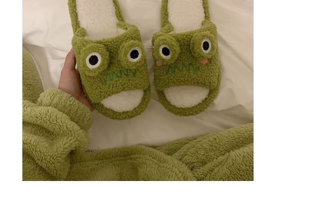 2022 Winter Women Slipper Indoor Home Antiskid Cotton Slippers Frog Cartoon Cute Soft Bottom Warm Open Toe Plush Slippers Man