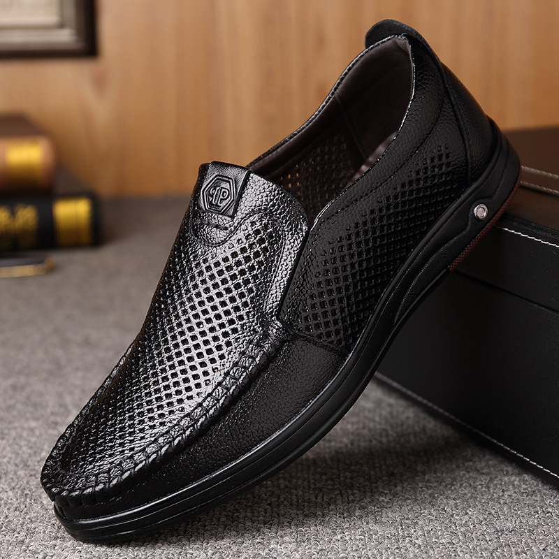 Arkget Shoes | Men's Leather Breathable Hollow-Out Casual Loafers Slip-On Comfy Shoes