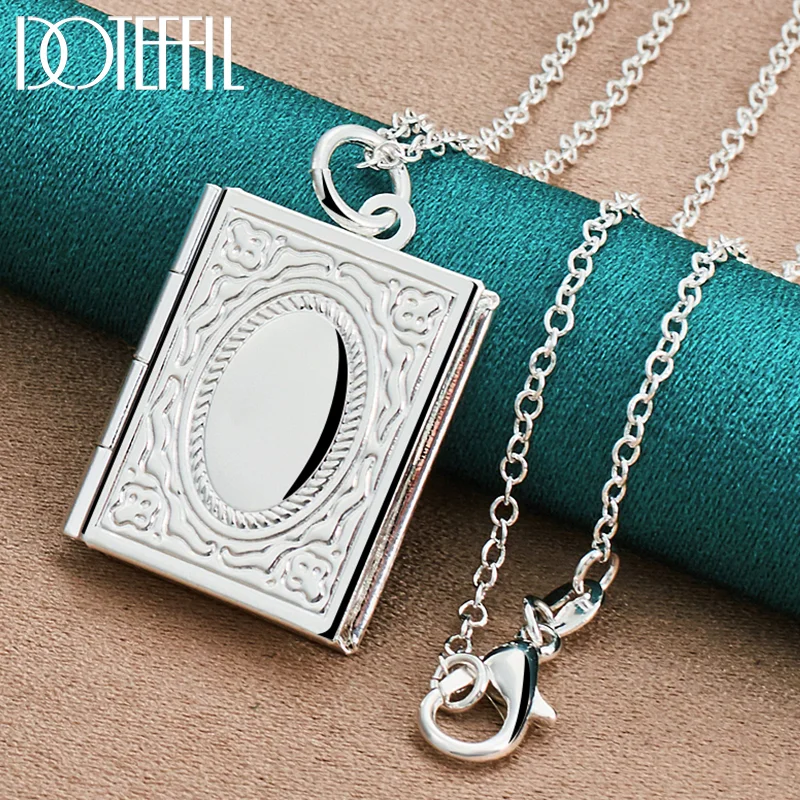 DOTEFFIL 925 Sterling Silver Square Photo Frame Necklace 16-30 Snake Chain For Women Man Jewelry